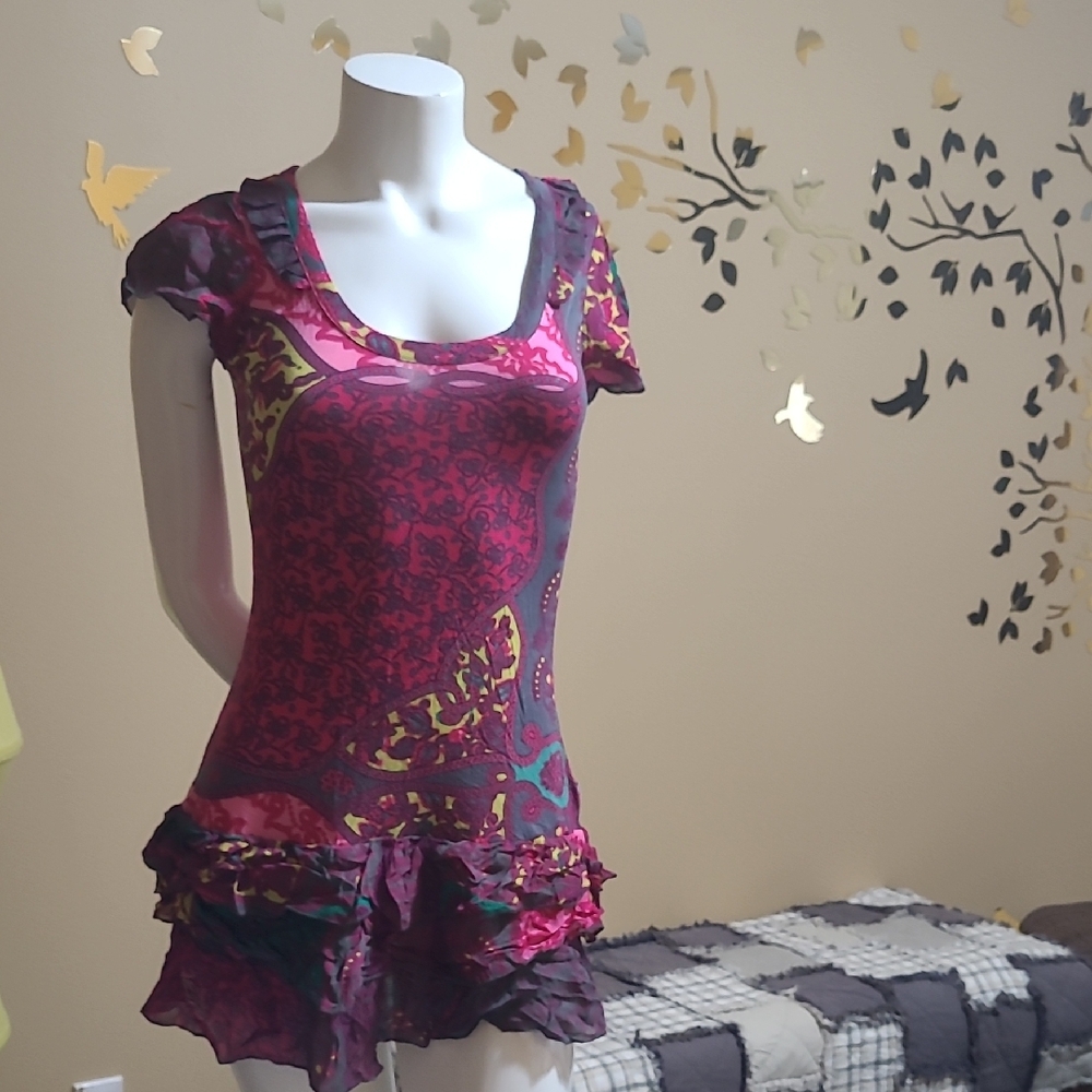 DEPT Pink Patterned Tunic Top Mini Dress Size S